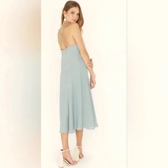 NWT Show Me Your Mumu Verona Cowl Midi Dress Silver Sage Crisp Large Retail  $168 - threedaughtersproperties.com